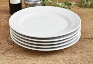 5枚セット　白い食器　　WAVE　　リムに波のほり　ホワイト　サラダ皿　中皿　21ｃｍ　YMG-WAWH-SAPL-21-5