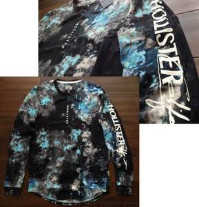 【既決USA】アバクロ&ホリスター@完売胸元&袖ロゴ入【HOLLISTER California】ロゴ入長袖Tシャツ【HCO Men's Tie-Dye Graphic Tee】 黒 @L