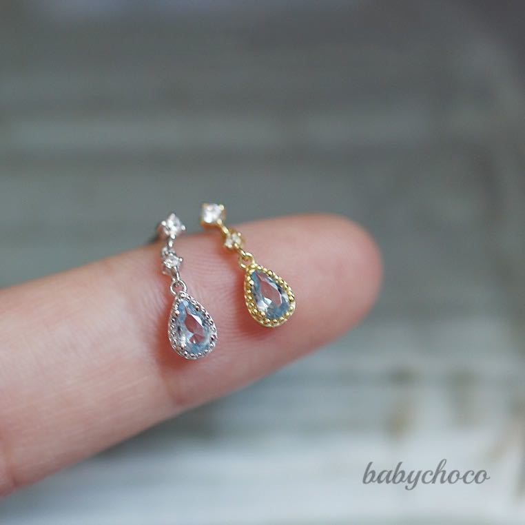 ヘビ ピアス へび K18 アクアマリンサンタマリア ピアス ...