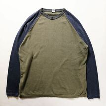 00's ギャップ GAP クルーネック ラグラン コットン ニットセーター (M) 灰×紺×緑系 00年代 旧タグ オールド 2002年モデル_画像2