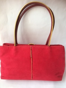 ピノベッティ Pino Betti 鞄　バッグ　カバン　赤　ピンクと黄色のライン　ハンドバッグ