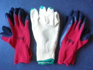 背抜き手袋　手袋　未使用　Ｍサイズ ３点セット　作業用　DIY　引っ越し 掃除 　片付け　厚手　薄手　赤　緑　