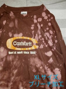 XLサイズ　Carhartt　ブリーチ加工ロングTシャツ　ローズブラウン系