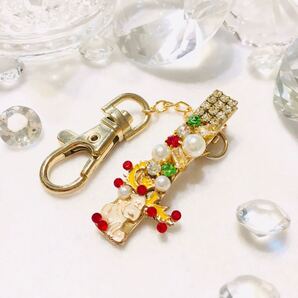 送料無料●(5)クリスマス ビジュー バッグ キークリップ(キーホルダー)●ハンドメイド / サンタ Christmas 鍵 ツリー