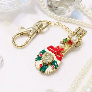 送料無料●(6)クリスマス ビジュー バッグ キークリップ(キーホルダー)●ハンドメイド / サンタ Christmas 鍵 ツリー