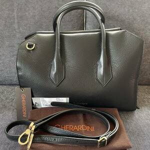  прекрасный товар GHERARDINI кожаная сумка ручная сумочка сумка на плечо чёрный натуральная кожа черный сумка "Boston bag" 