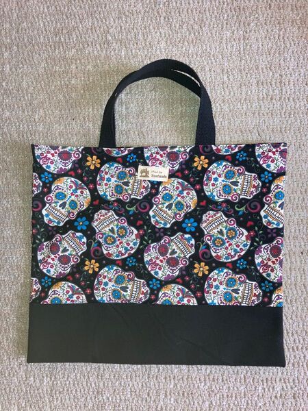 可愛いガイコツ スカル柄 レッスンバッグ お道具 ハンドメイド