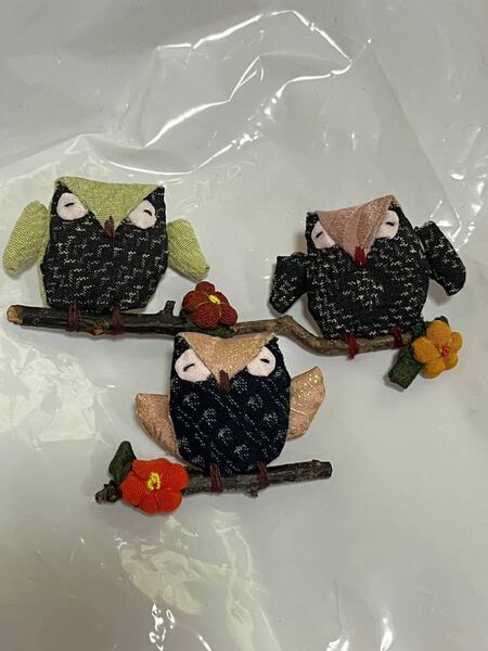 フクロウブローチ　梟　owl handmade