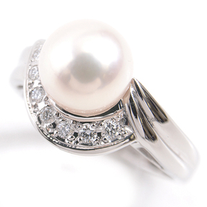  Mikimoto кольцо женский жемчуг бриллиантовое кольцо 8.4mm.11 номер платина MIKIMOTO PT950 б/у 