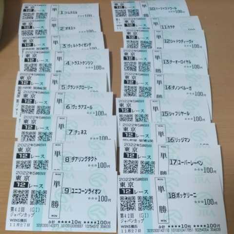 ジャパンカップ単勝馬券の値段と価格推移は?|1件の売買データから
