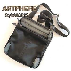 ARTPHEREアートフィアー StyleWORKSショルダーバッグ メンズ 豊岡鞄レザーショルダーバッグ メンズバッグ ブラック　人気　本革 かばん 