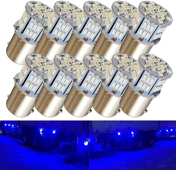 『送料無料』超高輝度 S25 G18 シングル 12V 24V 兼用 バイク・乗用車 3014 54SMD LEDバルブ ブルー 10個 Di 青 ランプ ライト