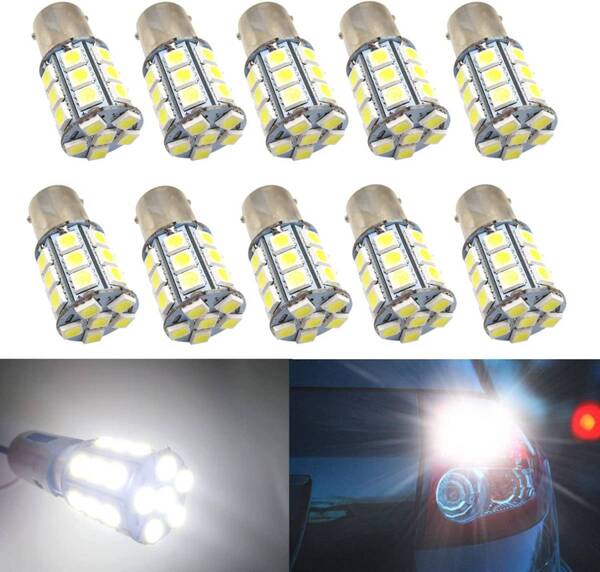 『送料無料』24V車用 S25シングル/G18 (1156 BA15s)27連 LED 電球 ホワイト トラック バス バルブ ライト ランプ 10個 Ho 白