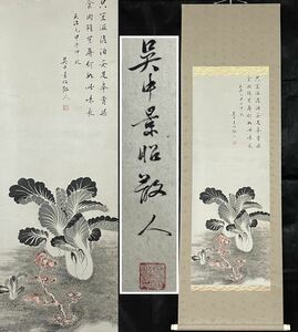 B-182掛軸 紙本肉筆 江戸時代 元治元年 中国美術 中国絵画【呉中景昭】百財霊芝図