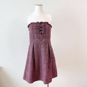 pinky girls* tweed bare top One-piece M size * pink * check meido Pinky Girls Cami frill A line miniskirt 