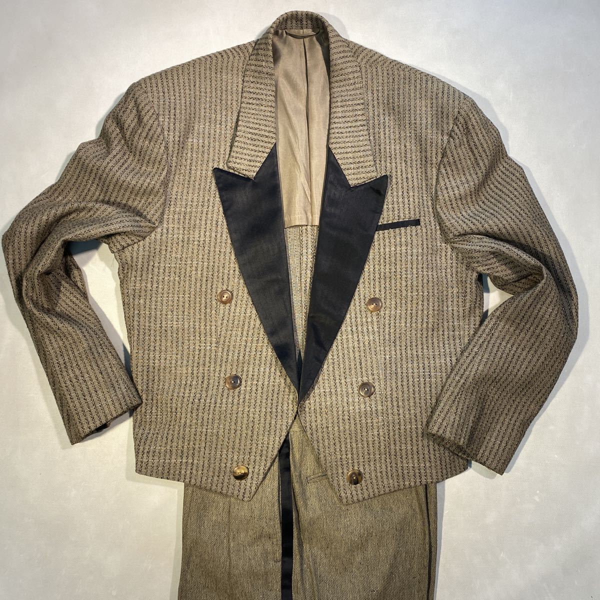  супер-скидка новый товар есть перевод высококлассный JHANE BARNES NEW YORK смокинг формальный выставить размер M сделано в Японии пробка серия цвет сеть глаз V полоса Vintage 