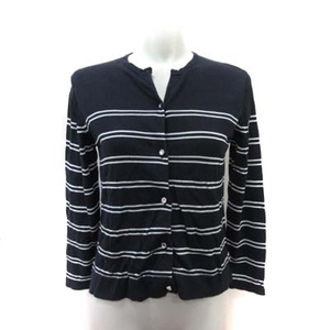  Rope ROPE cardigan cut and sewn border long sleeve M black black /YI lady's 