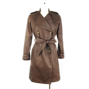 oto-OTTO coat to wrench long sleeve long leather style ribbon thin plain S tea Brown outer /MO lady's 