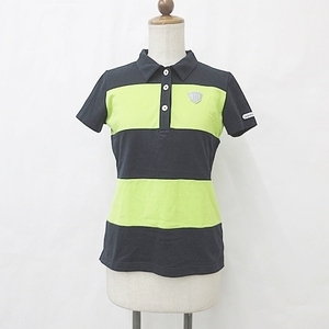アディダス adidas ゴルフ ポロシャツ 半袖 ボーダー ワッペン 黒 緑 ブラック グリーン M レディース