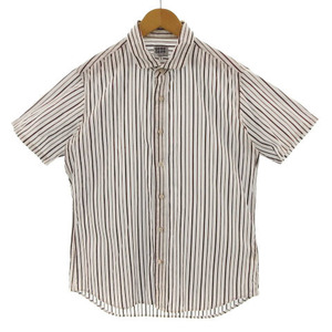  Takeo Kikuchi TAKEO KIKUCHI shirt short sleeves Hori zontaru color stripe white brown group red tea blue blue 3 men's 