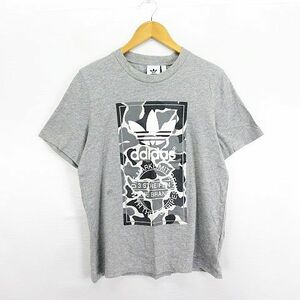 アディダスオリジナルス adidas originals Tシャツ カットソー 半袖 クルーネック トレフォイル プリント M グレー ※EKM メンズ