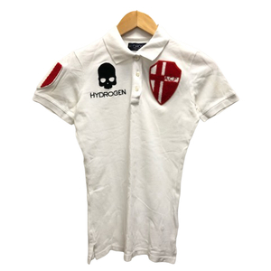 ハイドロゲン HYDROGEN ポロシャツ カットソー 半袖 ロゴ ワッペン 刺繍 S 白 ホワイト 赤 レッド 黒 ブラック レディース