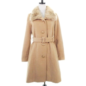  Ozoc OZOC coat turn-down collar long sleeve long thick fake fur plain 38 beige outer /BT lady's 