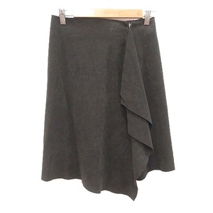  Untitled UNTITLED trapezoid skirt knee height fake leather frill 1 scorching tea dark brown /CT lady's 