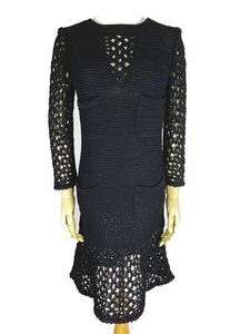 14SS Chanel CHANEL cotton knitting knitted One-piece mini height black black size 34 P49313 K06205 lady's!A11