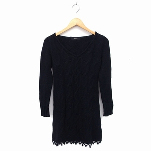  Dgrace DGRACE One-piece flair knee height knitted wool . cable braided rib long sleeve black black /NT7 lady's 
