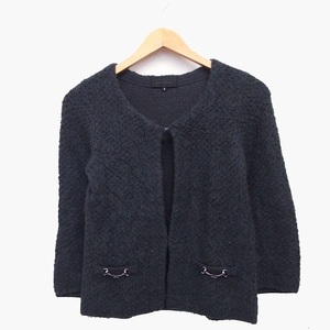  Untitled UNTITLED knitted cardigan 7 minute sleeve ound-necked wool .moheya. lame . charm 2 dark gray ash /HT17 lady's 