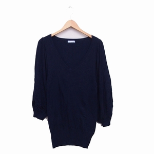  Free's Shop Free's SHOP tunic long sleeve V neck plain simple M navy navy blue /KT28 lady's 