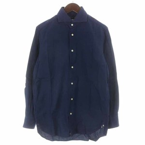 ダノリス DANOLIS pur BEAMS F 別注 スリムフィット SLIM FIT カジュアルシャツ ホリゾンタルカラー コットン 長袖 M 紺