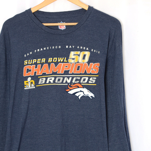 ST2346 NFL：デンバー ブロンコス チャンピオンシップ 第50回 アメリカ古着 アメフト ロンTシャツ L 肩57 メール便可 xq