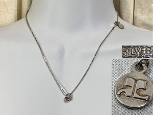  Vintage courreges Courreges necklace hard rhinestone pendant SILVER stamp jewelry accessory used period thing sending 210~