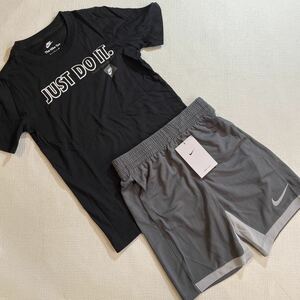  новый товар [ Nike ]150 Kids NIKE футболка спортивная одежда верх и низ в комплекте dry Fit черный JUSTDOIT