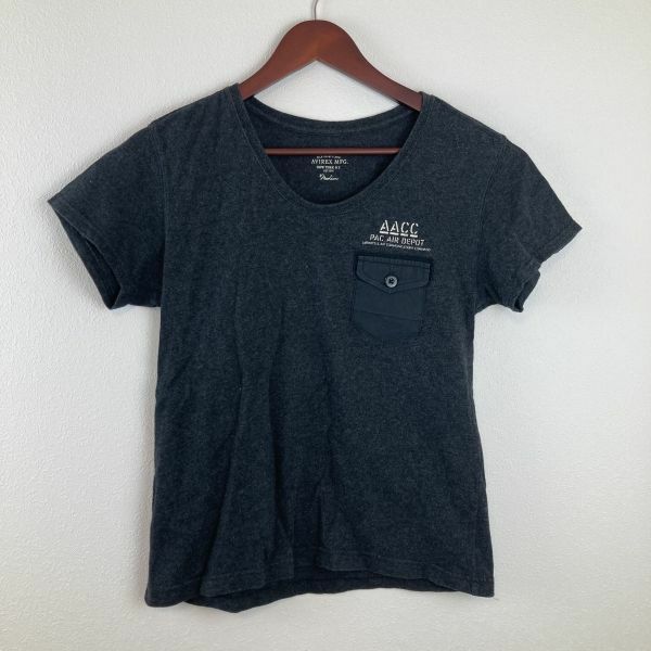 AVIREX MFG アヴィレックス Mサイズ ブラック 黒色 Tシャツ メンズ カットソー 半袖 アメカジ 古着 コットン100 ポケット レディース