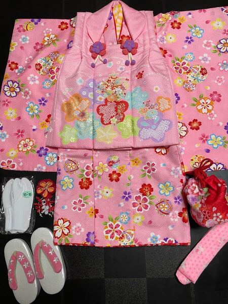 値下げ 美品 3歳お被布コート 七五三お祝い着 2歳3歳4歳 髪飾り付