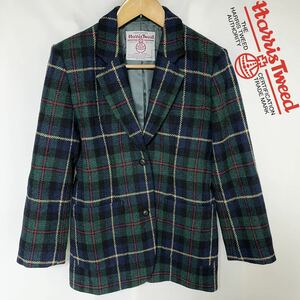 Harris Tweed ハリスツイード チェック テーラード ジャケット ウール　ツイード生地　レディース Made in JAPAN 英国生地　L グリーン系