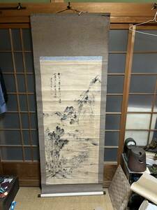 Art hand Auction 中国 掛軸 山水 中国美術 肉筆 水墨画 肉筆 掛軸, 絵画, 日本画, 山水, 風月