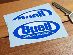 即納 ビューエル Buell AMERICAN MOTORCYCLE ブルー 70mm x 35mm 2枚セット ステッカー 《送料無料》