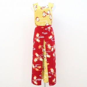 #spc one da full world Kaneko Isao WONDERFUL WORLD One-piece apron attaching long maxi crepe-de-chine yellow goldfish pattern lady's [776231]