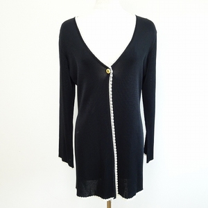 #anc Fendi FENDI cardigan 40 black knitted frill race Zucca Logo Italy made lady's [775003]