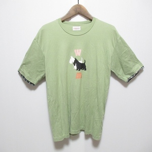 #ssc one da полный world Kaneko Isao WONDERFUL WORLD cut and sewn зеленый серия накладывающийся надеты способ футболка проверка собака иллюстрации женский [766640]