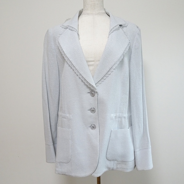ロシャス ROCHAS パイル地 シルクフリル ノーカラー ジャケット