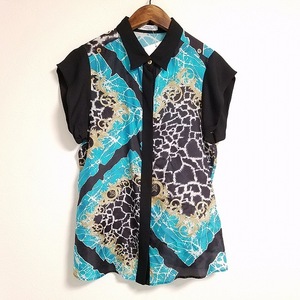 #snc Versace collection VERSACE COLLECTION shirt * blouse 42 light blue series black short sleeves silk lady's [760337]