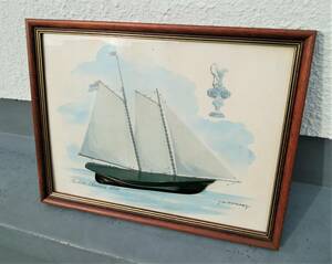 ヴィンテージ 1851年 アメリカズカップ アメリカ号 額装 ハーフハルモデル 彫刻 3D アート ボックス壁掛け ヨット帆船 芸術品 美術品
