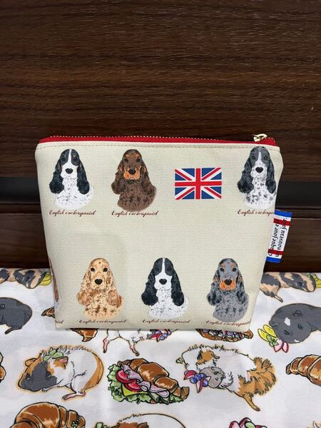 ハンドメイド☆16センチポーチ/犬柄・イングリッシュコッカースパニエル
