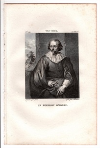1813年 Filhol 銅版画 アンソニー・ヴァン・ダイク VAN-DICK 男性像 UN PORTRAIT D'HOMME