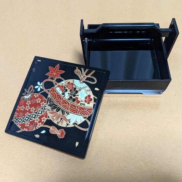 【新品未使用】取っ手付 お重 ミニサイズ 一段重 重箱 小箱 小物入れ 漆器
